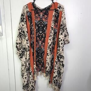 Angie Kimono Womens M Tassel Fringe Oversized Boho Western Mixed Media Colorful